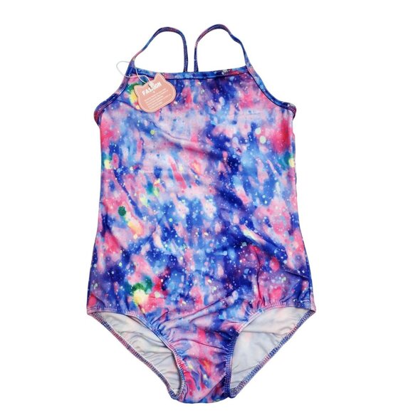 Galaxy Print Girls One-Piece Swimsuit With Spaghetti Straps Size  8 -10 - Picture 1 of 6